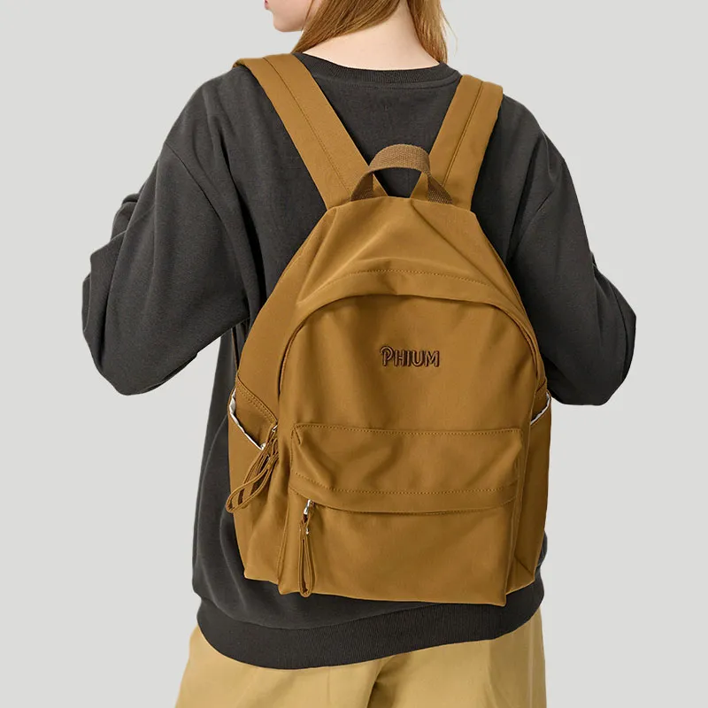 POY Nylon Fabric Backpack Medium Size Unisex Warm Brown Earth Tone-6