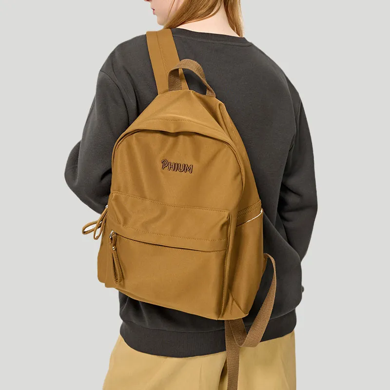 POY Nylon Fabric Backpack Medium Size Unisex Warm Brown Earth Tone-7