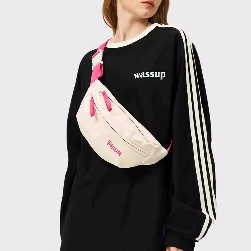 POY Nylon Fabric Crossbody Bag, Dumpling Bag, Sports Bag, Fanny Pack, Sling Bag Medium Size Unisex Ecru-5
