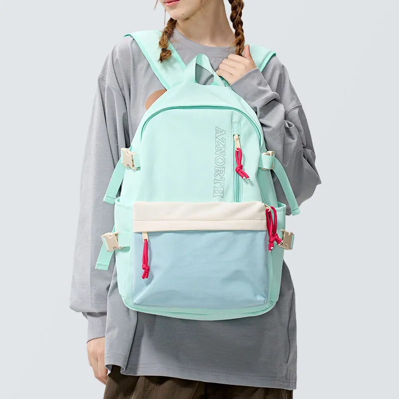 POY Nylon Fabric Backpack Unisex Blue Green-5