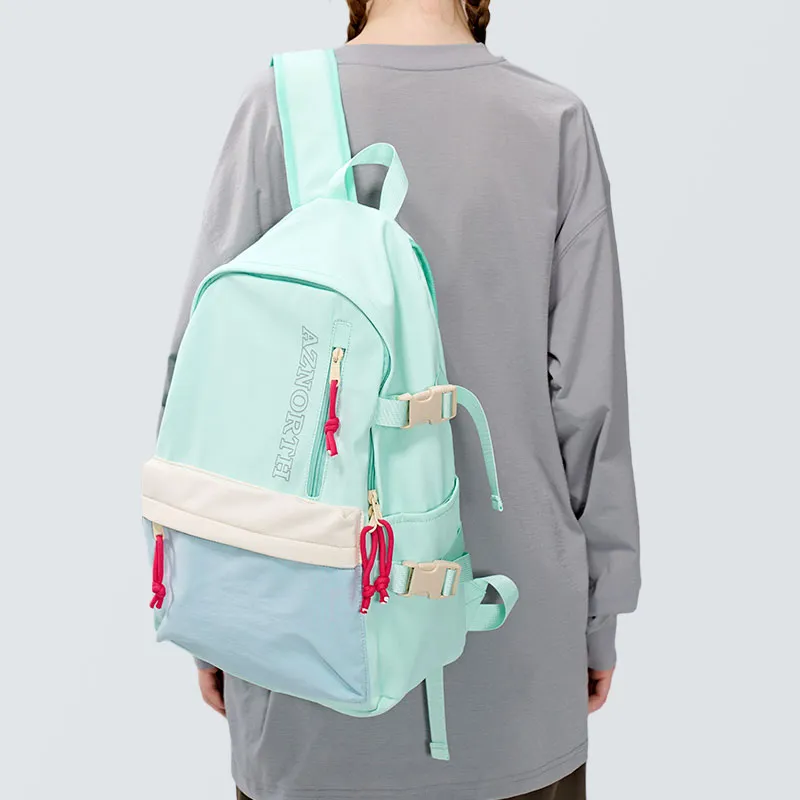 POY Nylon Fabric Backpack Unisex Blue Green-1