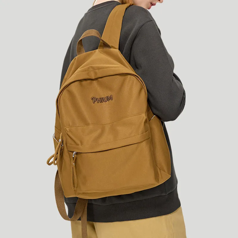 POY Nylon Fabric Backpack Medium Size Unisex Warm Brown Earth Tone-5