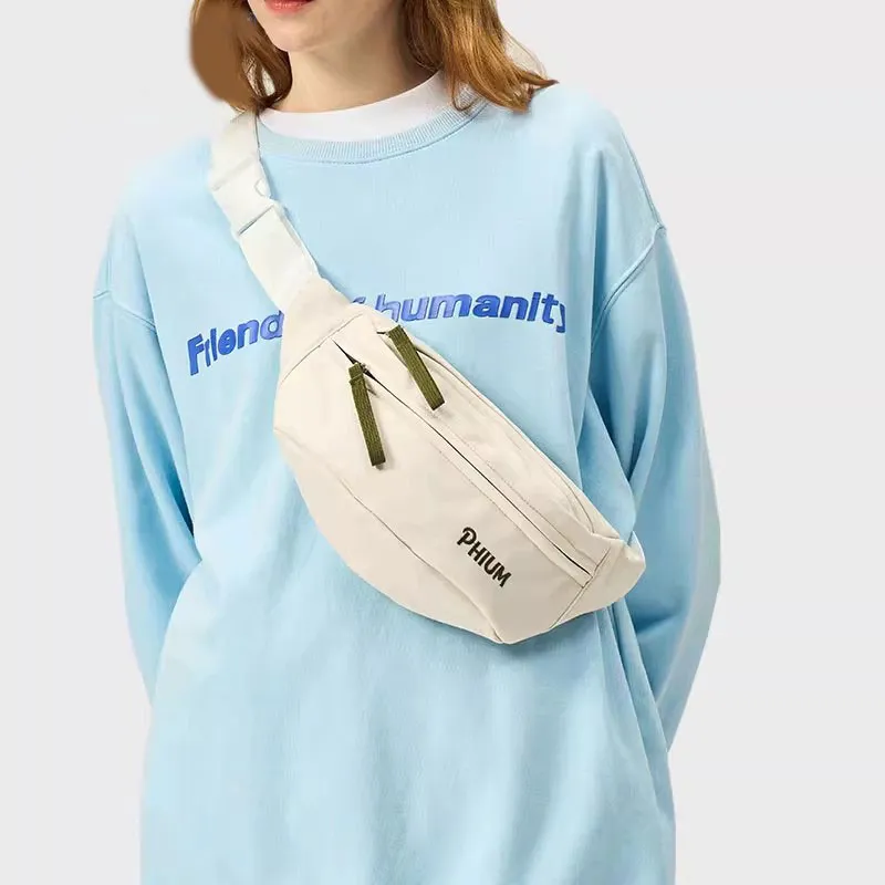 POY Nylon Fabric Crossbody Bag, Dumpling Bag, Sports Bag, Fanny Pack, Sling Bag Medium Size Unisex Ecru-8