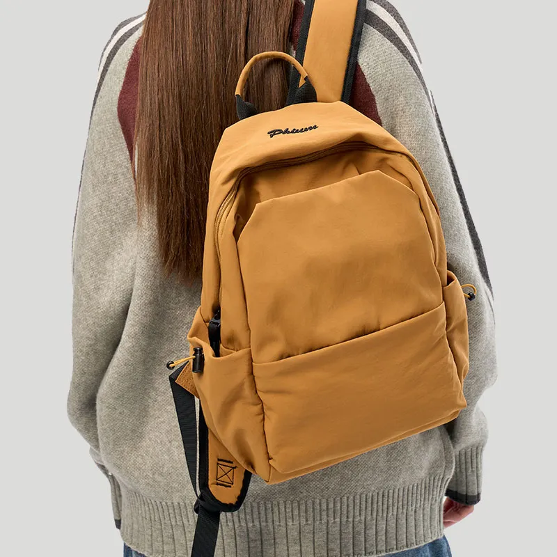 POY Nylon Fabric Backpack Regular Unisex Brown-3
