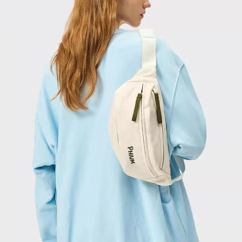 POY Nylon Fabric Crossbody Bag, Dumpling Bag, Sports Bag, Fanny Pack, Sling Bag Medium Size Unisex Ecru-10