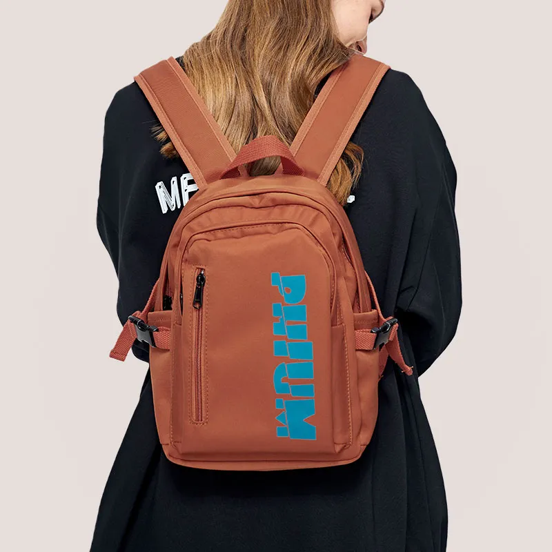 POY Nylon Fabric Students Travel Mini Backpack Dark Orange-3