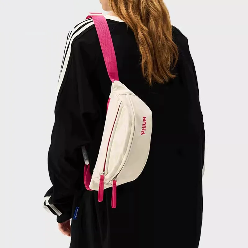 POY Nylon Fabric Crossbody Bag, Dumpling Bag, Sports Bag, Fanny Pack, Sling Bag Medium Size Unisex Ecru-3