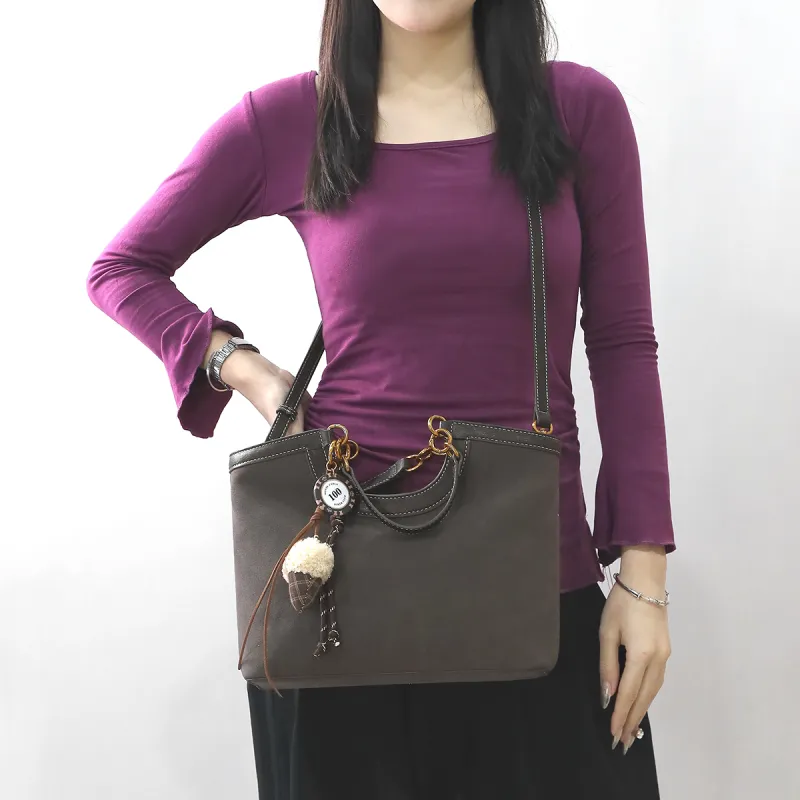 Mulinsen Polyurethane PU Tote Togo Shopping Bag Handbag Women's Dark Gray-1