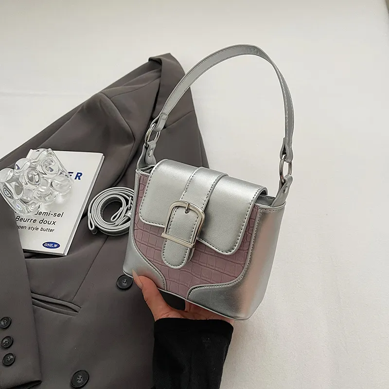 Worm's Home PU Crossbody One Shoulder Handbags Women's Silver & Pink/Silver & Red/Black-6