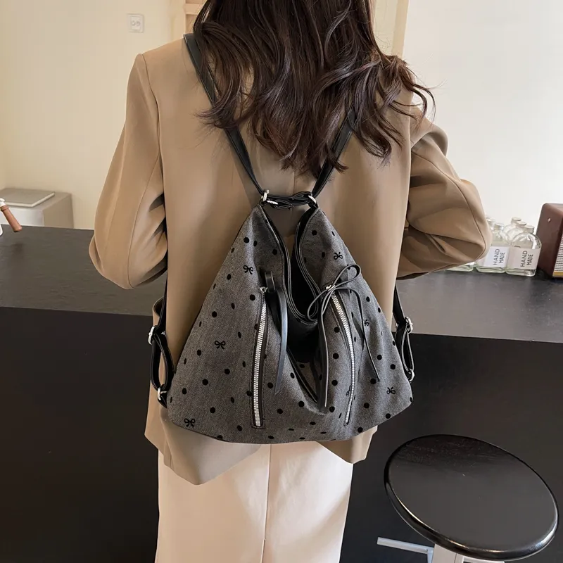Worm's Home Nylon Fabric Backpack, Crossbody Bag, Shoulder Bag Women's Stars, Polka Dot, Heart, Bowknot-14