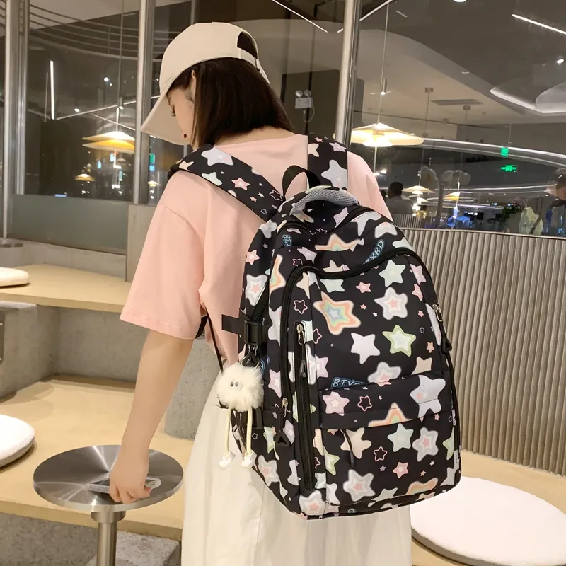 Worm's Home Nylon Backpack Regular Women's White/Yellow/Black/Pink-4