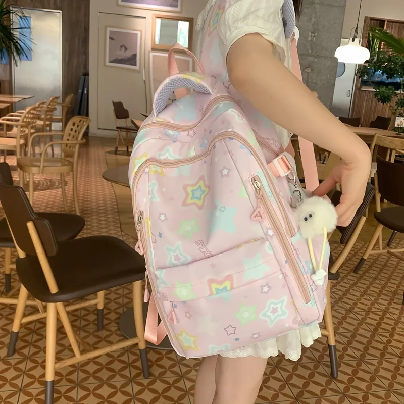 Worm's Home Nylon Backpack Regular Women's White/Yellow/Black/Pink-14