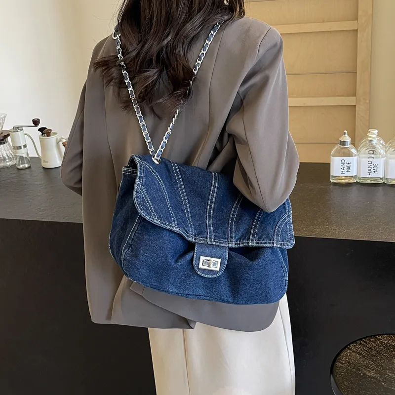 Worm's Home Denim Crossbody Bags Shoulder Bags Handbags Women's Black/Light Blue/Dark Blue-12