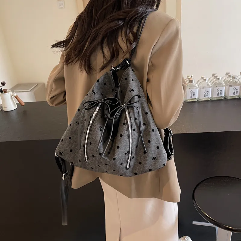 Worm's Home Nylon Fabric Backpack, Crossbody Bag, Shoulder Bag Women's Stars, Polka Dot, Heart, Bowknot-13