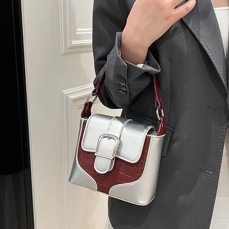 Worm's Home PU Crossbody One Shoulder Handbags Women's Silver & Pink/Silver & Red/Black-10