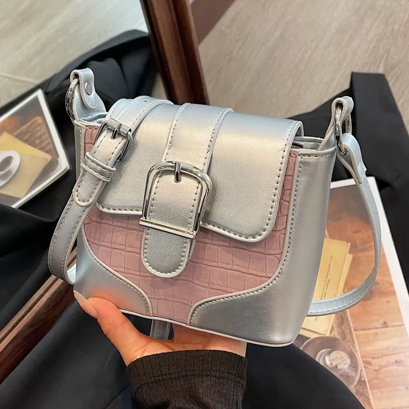 Worm's Home PU Crossbody One Shoulder Handbags Women's Silver & Pink/Silver & Red/Black-7
