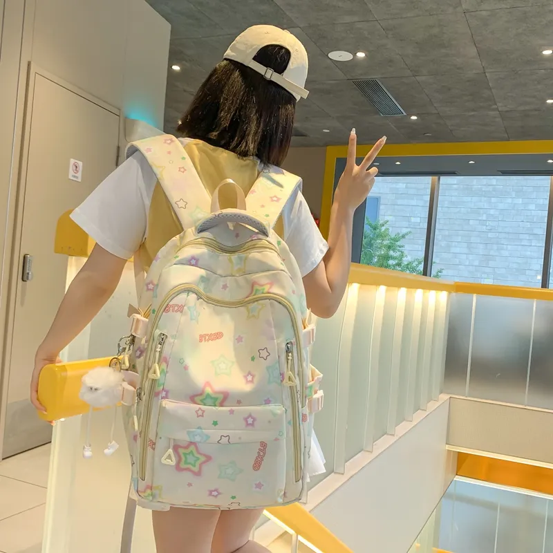 Worm's Home Nylon Backpack Regular Women's White/Yellow/Black/Pink-8