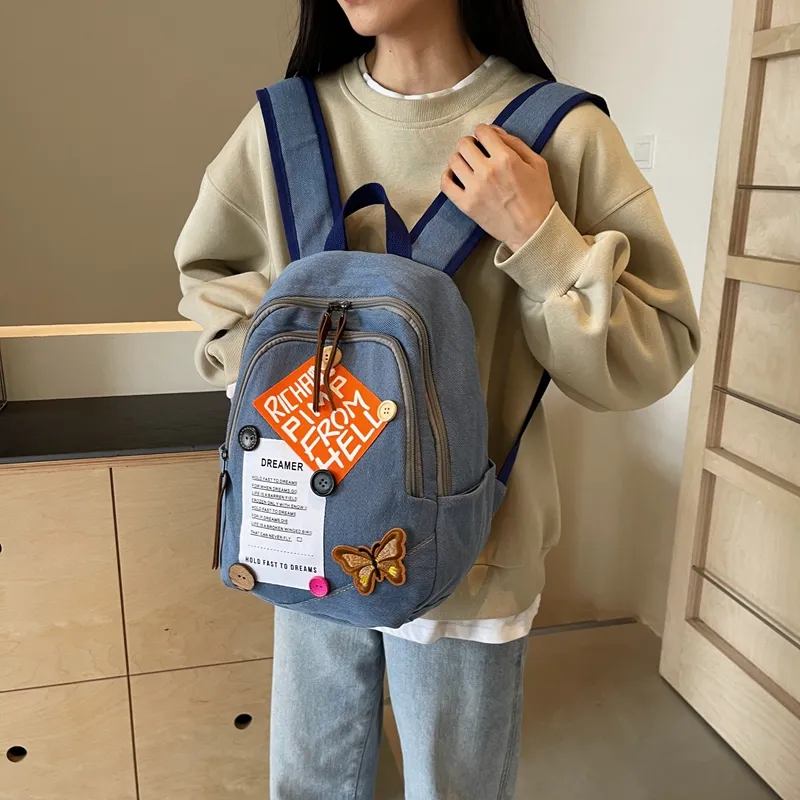 Worm's Home Denim Backpack Regular Women's Blue-5