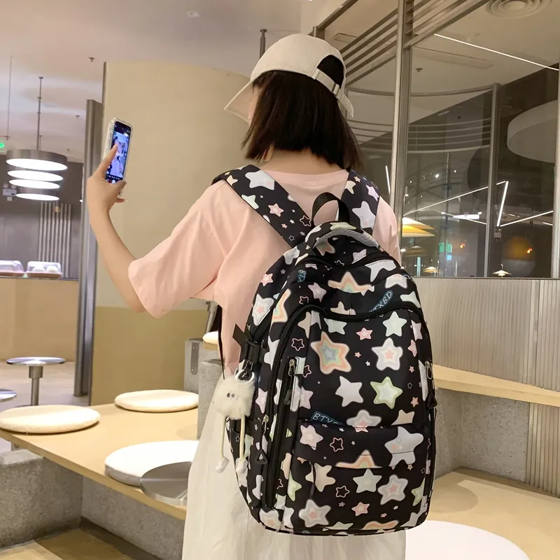 Worm's Home Nylon Backpack Regular Women's White/Yellow/Black/Pink-5