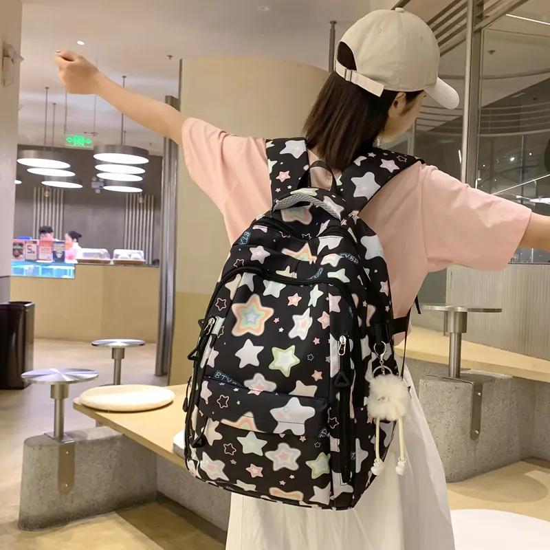 Worm's Home Nylon Backpack Regular Women's White/Yellow/Black/Pink-6