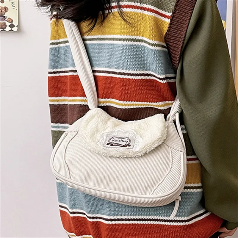 Worm's Home Canvas Crossbody Bags Shoulder Bags Handbags Regular Women's White-1