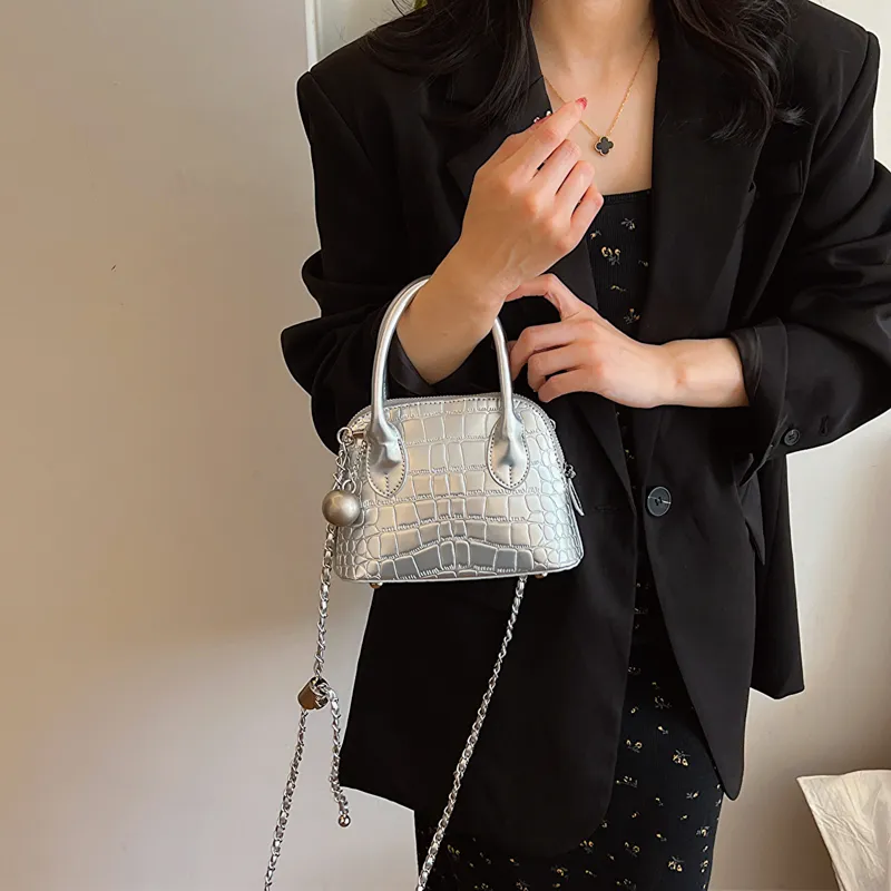 Worm's Home PU Shoulder Bag, Crossbody Bag, Handbag Women's Silver/Black/Pink-1