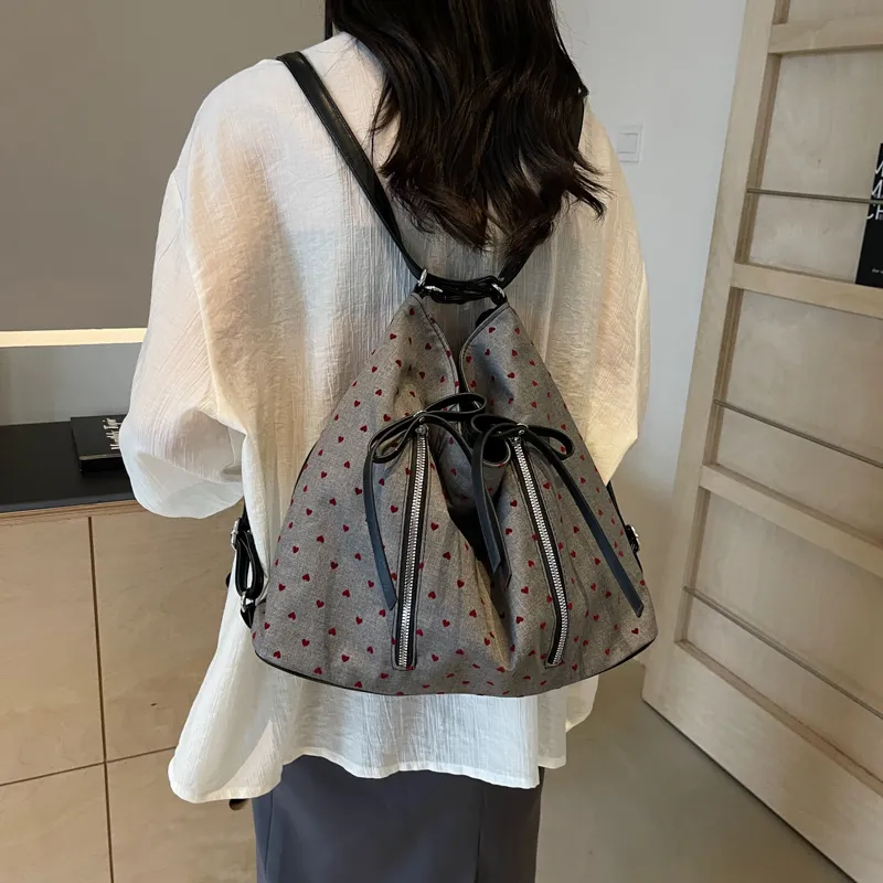 Worm's Home Nylon Fabric Backpack, Crossbody Bag, Shoulder Bag Women's Stars, Polka Dot, Heart, Bowknot-10