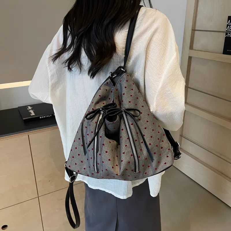 Worm's Home Nylon Fabric Backpack, Crossbody Bag, Shoulder Bag Women's Stars, Polka Dot, Heart, Bowknot-9