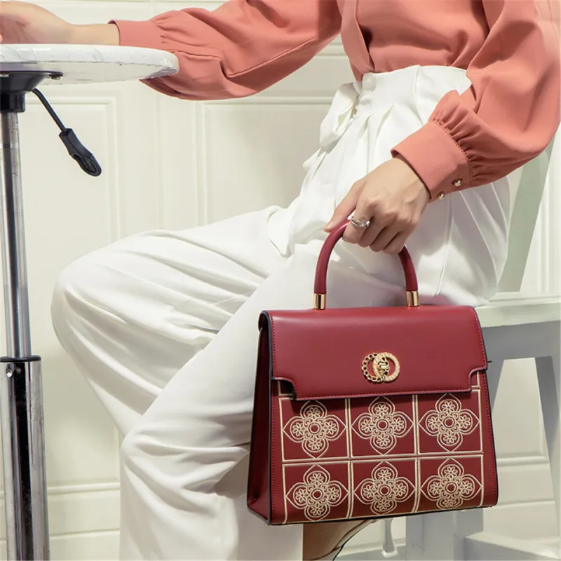 WHEELY BABY+ Cow Leather Handbag Shoulder Bag Women's Red/Blue-3