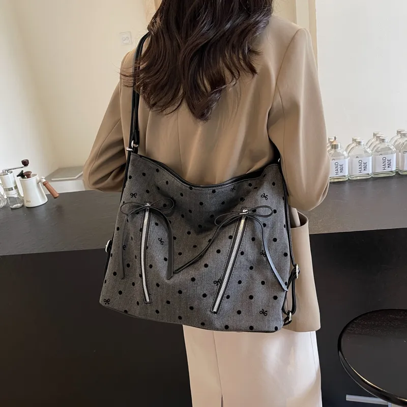 Worm's Home Nylon Fabric Backpack, Crossbody Bag, Shoulder Bag Women's Stars, Polka Dot, Heart, Bowknot-15
