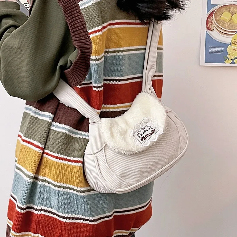 Worm's Home Canvas Crossbody Bags Shoulder Bags Handbags Regular Women's White-4