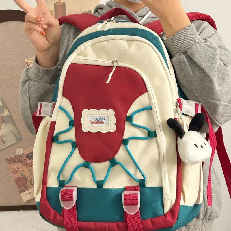 Worm's Home Nylon Backpack Regular Women's White/Red/Blue/Pink-9