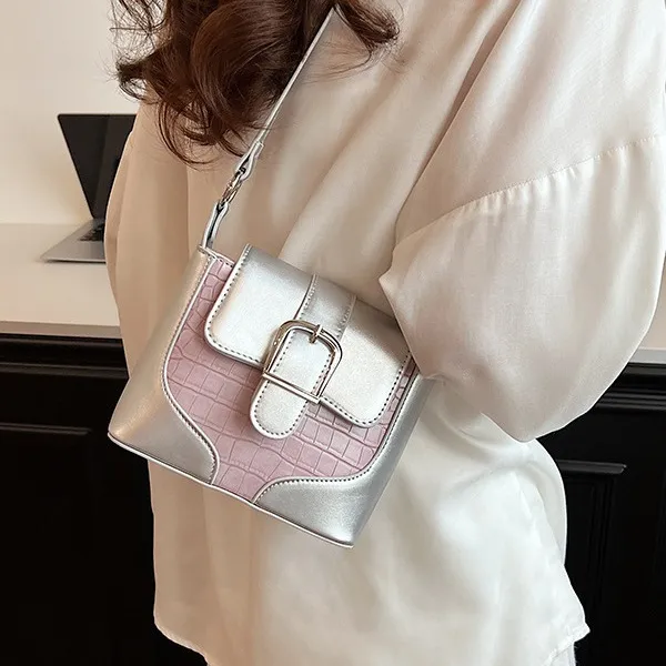 Worm's Home PU Crossbody One Shoulder Handbags Women's Silver & Pink/Silver & Red/Black-5