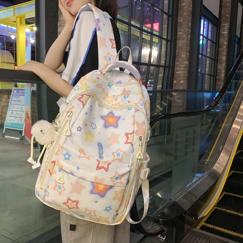 Worm's Home Nylon Backpack Regular Women's White/Yellow/Black/Pink-1