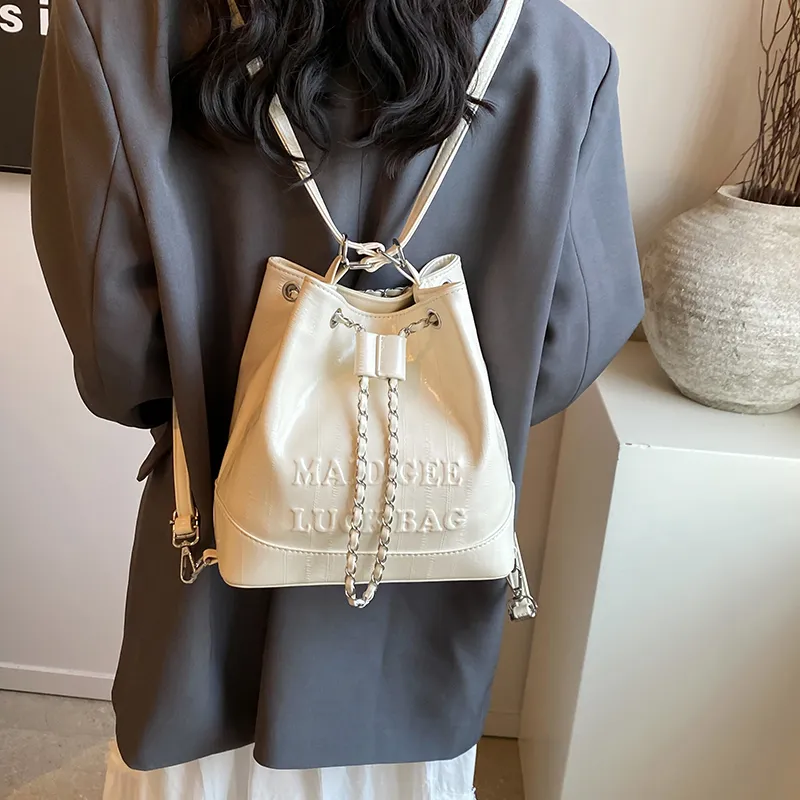 Worm's Home PU One Shoulder Crossbody Backpack Handbag Regular Women's White/Silver/Black-2
