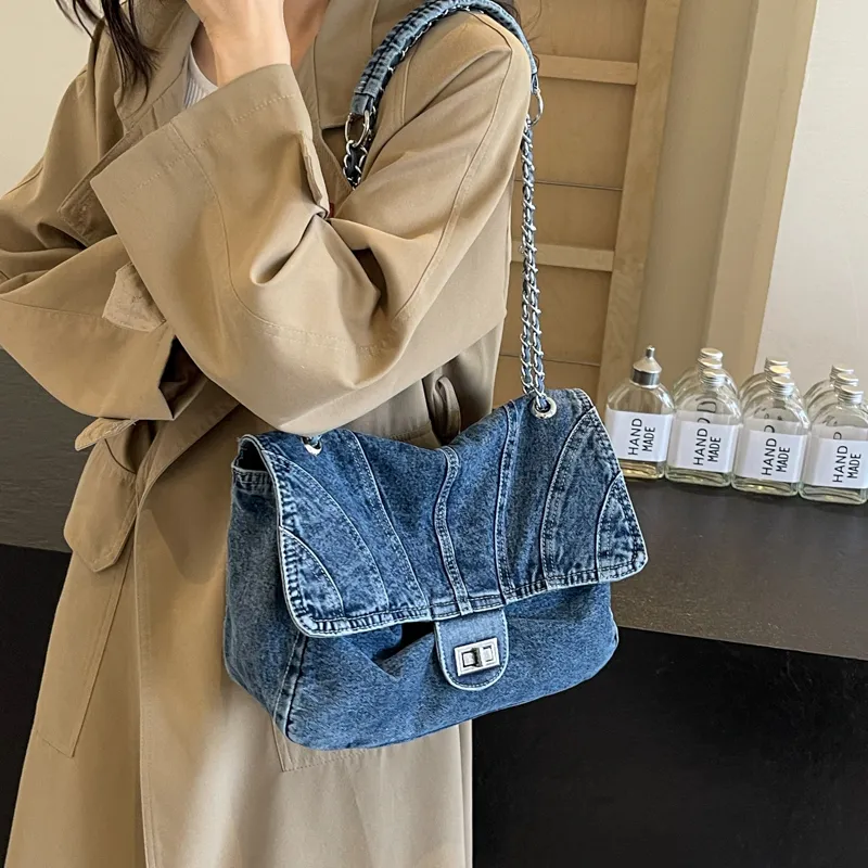 Worm's Home Denim Crossbody Bags Shoulder Bags Handbags Women's Black/Light Blue/Dark Blue-4