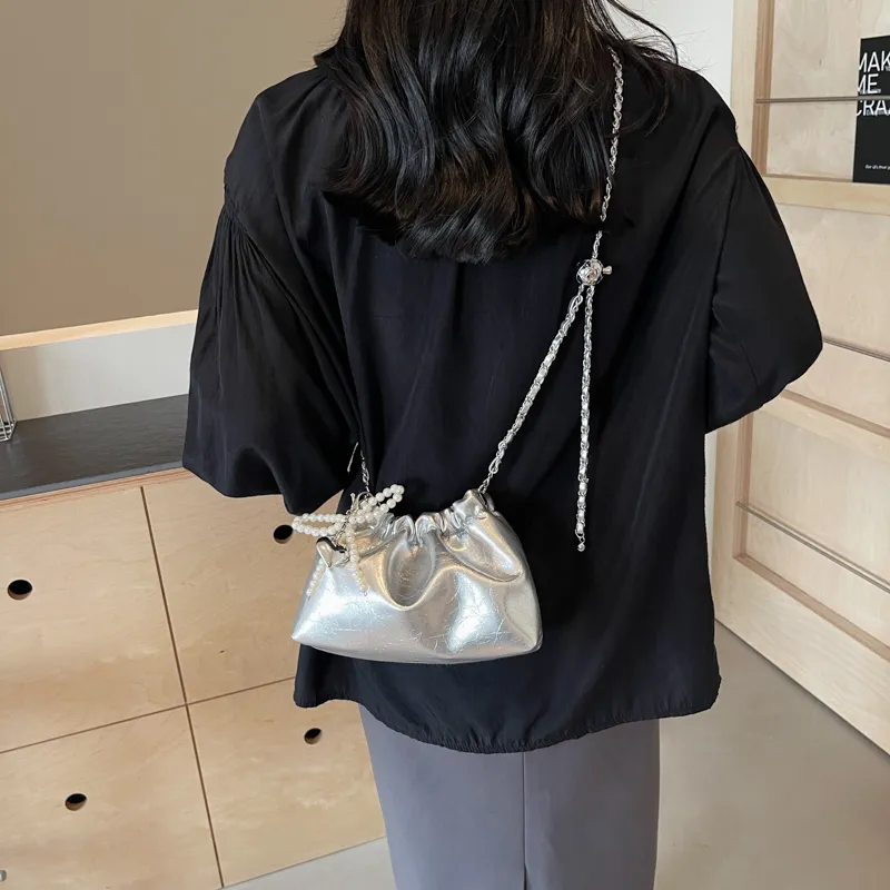 Worm's Home PU Shoulder Bag, Crossbody Bag Women's White/Silver/Black-11