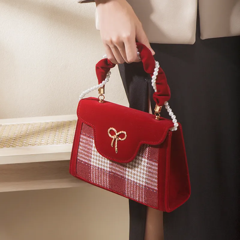 Worm's Home Velour Handbag Regular Women's Red-2