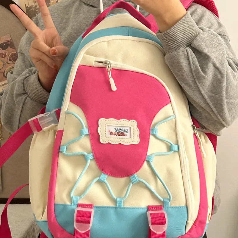 Worm's Home Nylon Backpack Regular Women's White/Red/Blue/Pink-4