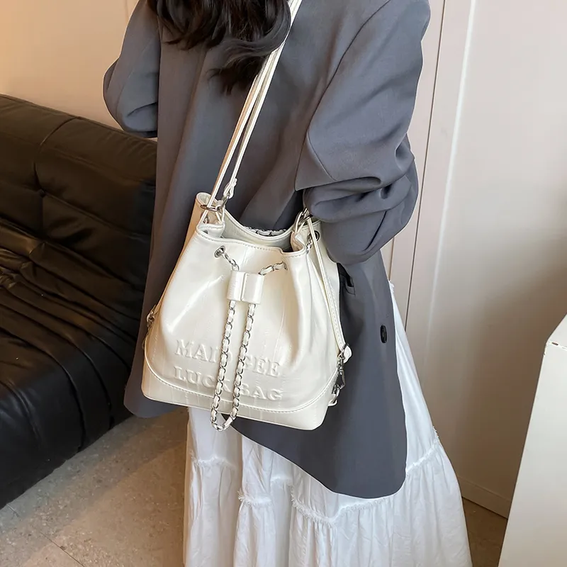 Worm's Home PU One Shoulder Crossbody Backpack Handbag Regular Women's White/Silver/Black-5