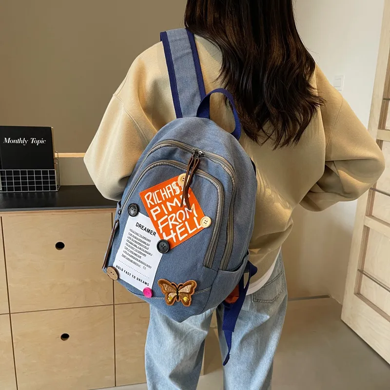 Worm's Home Denim Backpack Regular Women's Blue-4