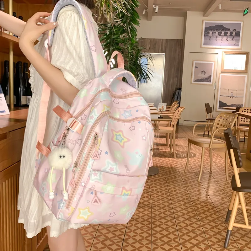 Worm's Home Nylon Backpack Regular Women's White/Yellow/Black/Pink-12