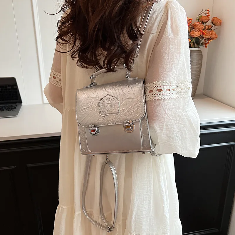 Worm's Home PU Backpack Women's White/Silver/Black/Pink-11