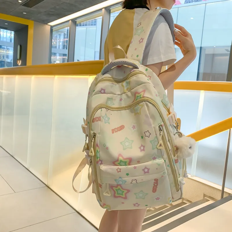 Worm's Home Nylon Backpack Regular Women's White/Yellow/Black/Pink-10