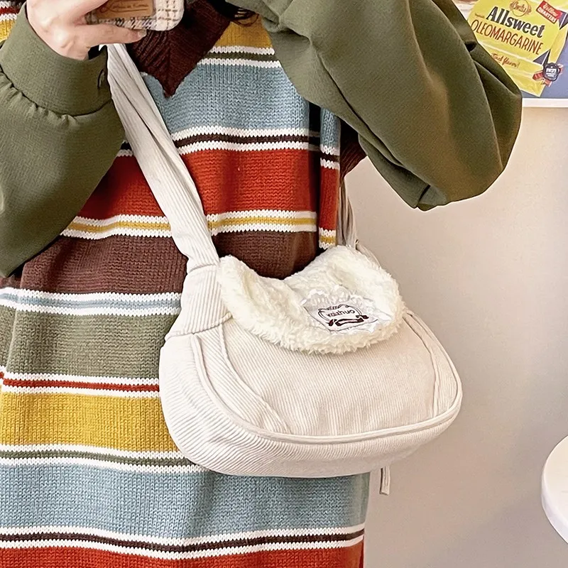 Worm's Home Canvas Crossbody Bags Shoulder Bags Handbags Regular Women's White-5