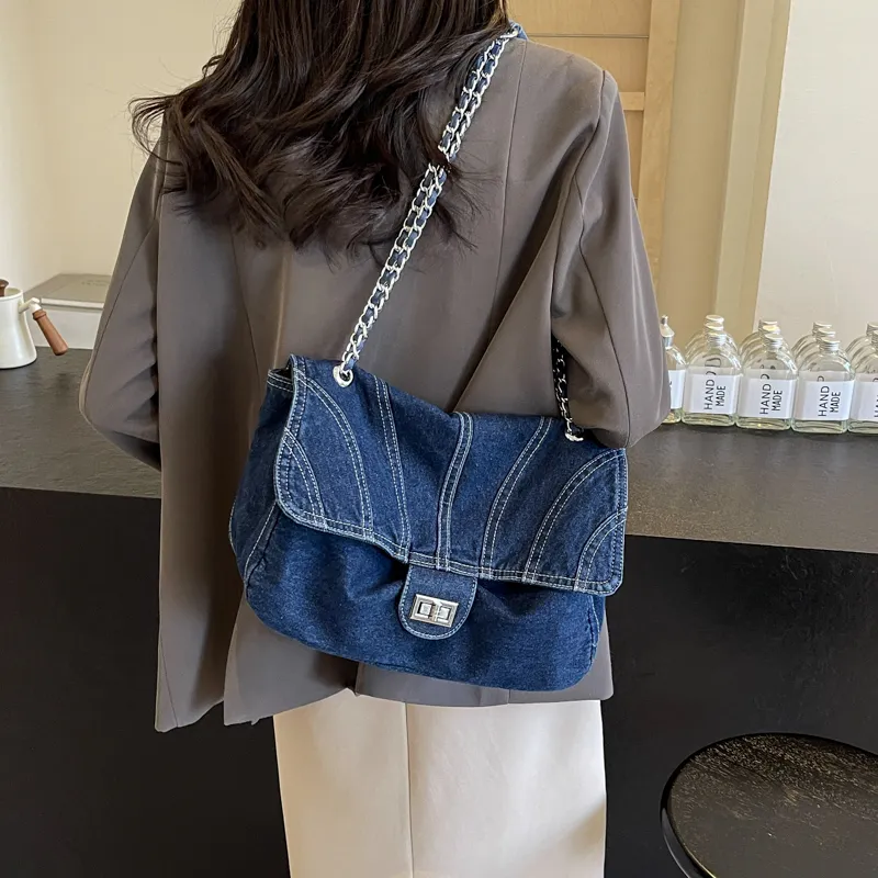 Worm's Home Denim Crossbody Bags Shoulder Bags Handbags Women's Black/Light Blue/Dark Blue-8