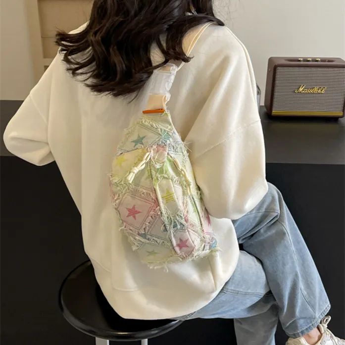 Worm's Home Canvas Bag, One Shoulder Portable Sling Bag, Crossbody Bag Regular Women's Small Plaid/Square/Stars-16
