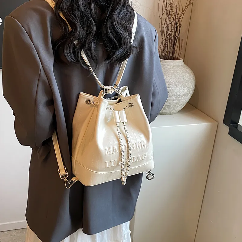 Worm's Home PU One Shoulder Crossbody Backpack Handbag Regular Women's White/Silver/Black-3