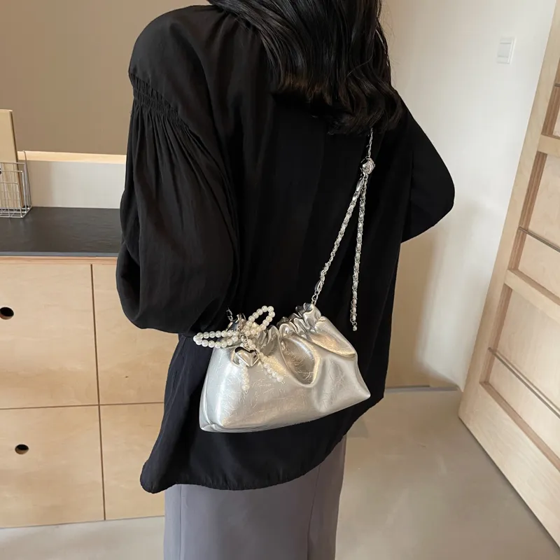 Worm's Home PU Shoulder Bag, Crossbody Bag Women's White/Silver/Black-10