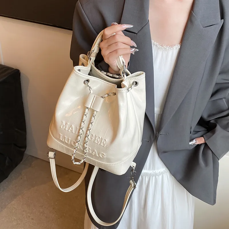 Worm's Home PU One Shoulder Crossbody Backpack Handbag Regular Women's White/Silver/Black-1